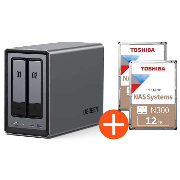 image-19285.webp UGREEN NASync DXP2800 NAS System 2-Bay 24TB inkl. 2x Toshiba NAS HDD N300 – 12TB – Bild 1