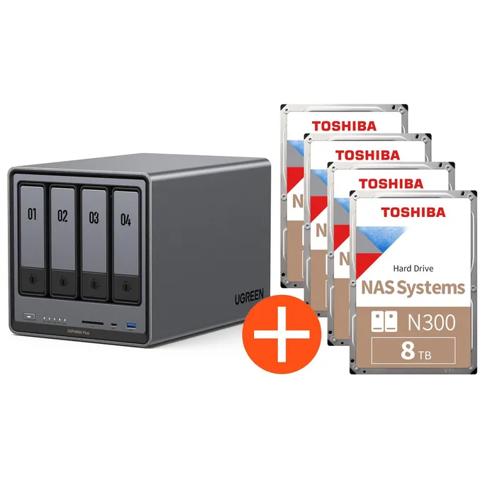 image-19295.webp UGREEN NASync DXP4800 Plus NAS System 4-Bay 32TB inkl. 4x Toshiba NAS HDD N300 – 8TB – Bild 1
