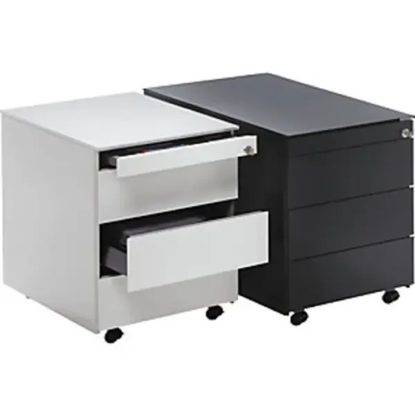 Schubladenrollcontainer, HxT 570x600 mm, Stahlplatte, 3 Schubl., lichtgrau – Bild 2